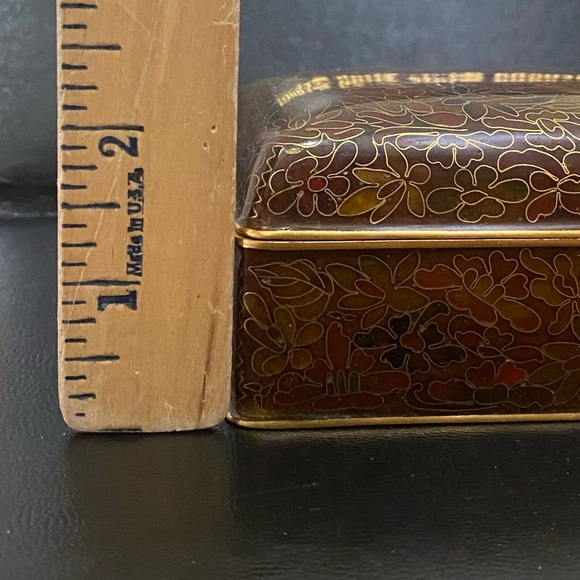 Vintage Chinese Cloisonne Brown Enamel Floral Hinged Trinket Box - Picture 10 of 16